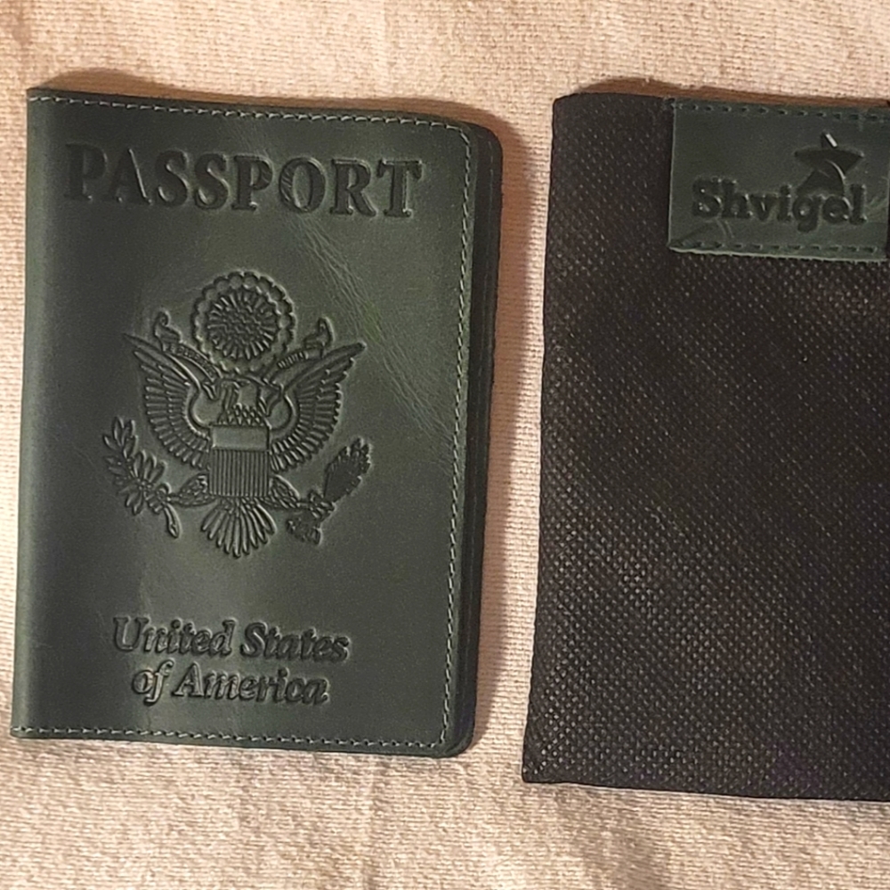 Green Leather Passport cover and carrying bag. New, no tags, never been used.